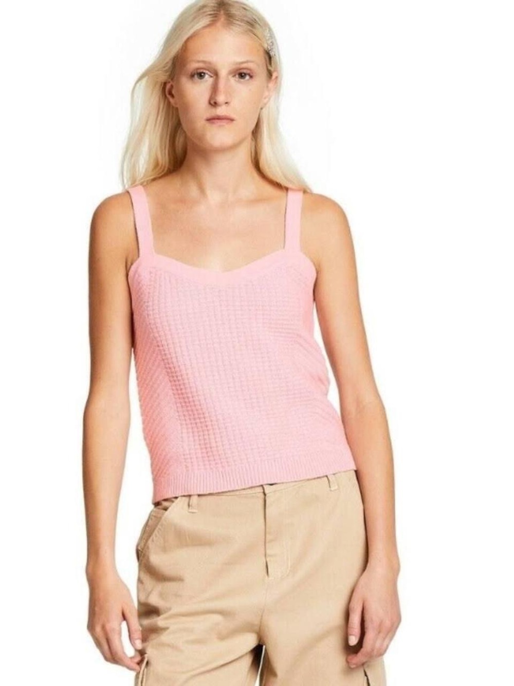 Sandy Liang Pink Knit Square-Neck Tank